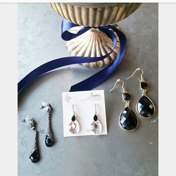 Jewelry - FINAL LOT Bundle 3 Black Silver Drop Earrings